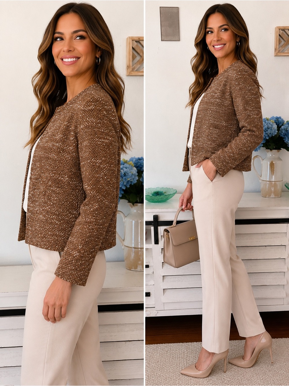 Ann Taylor Factory Brown Textured Open Front Jacket Blazer XS Career Office - Picture 2 of 13